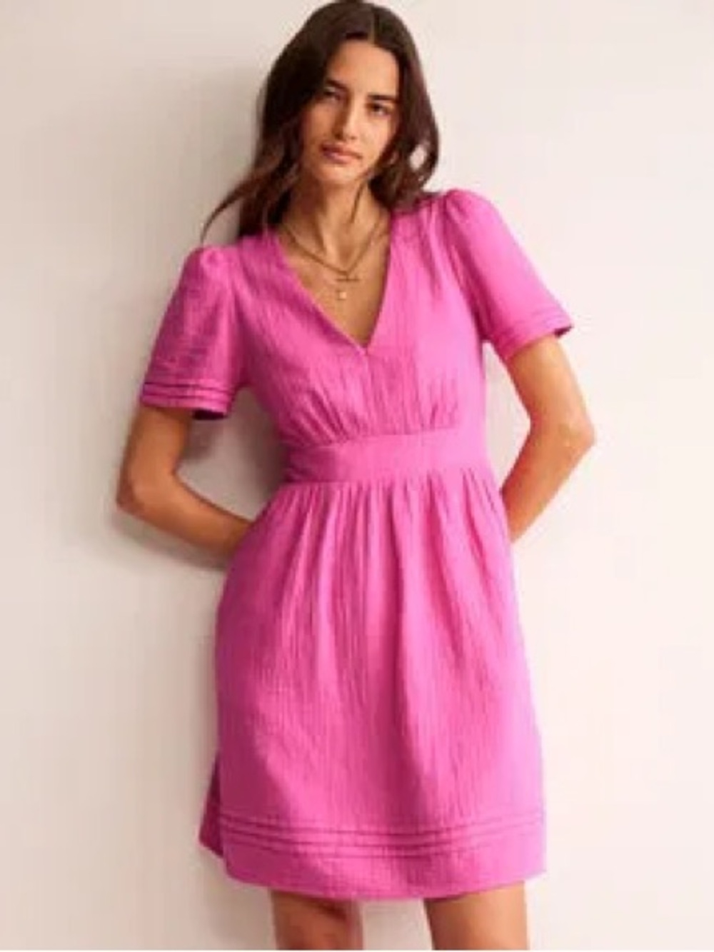 Boden Pink V-Neck Fit-and-Flare Short Sleeve Dress Size 12R - Picture 2 of 16